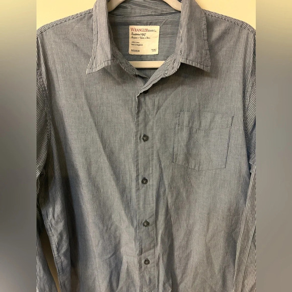 Wrangler Jeans Co 1947 Mens M Shirt Button Front Red Stripe 100% Cotton  Pocket - Picture 2 of 3